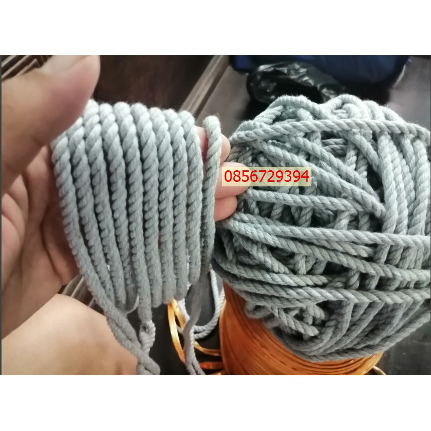 Dây thừng se cotton size 5mm sợi màu Xám trang trí mềm mịn thắt macrame (1kg)