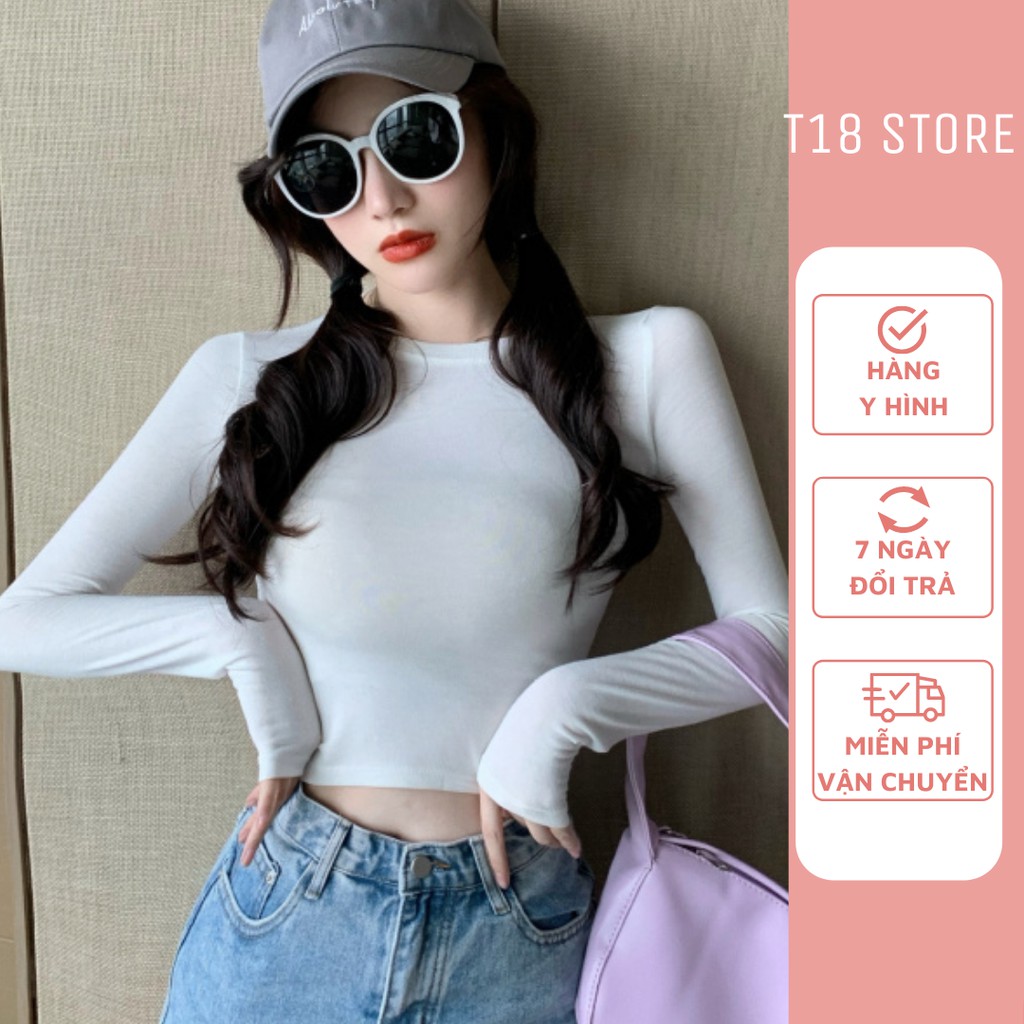 Áo croptop nữ tay dài kiểu ôm bigsize cổ tròn thun body T18 STORE CT04 | BigBuy360 - bigbuy360.vn