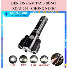 Đèn pin siêu sáng 3 pha 3 bóng xài sạc xoay 360 độ cầm tay