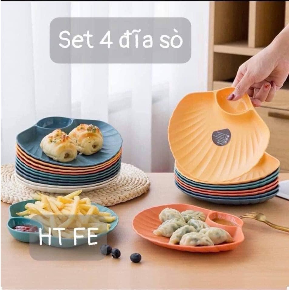 Có Sẵn⭐ Set 4 đĩa ăn hình sò có ngăn để gia vị chấm