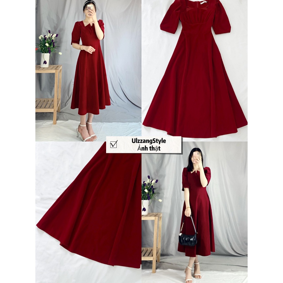 Váy Nhung Xoè đi tiệc, đi chơi Xẻ Ngực-Váy Bó Eo Cổ Vuông  video ảnh thật ulzzangstyle