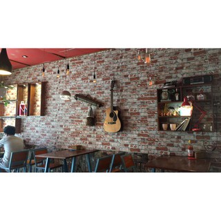 [HOT] Giấy dán tường giả gạch loang đỏ trắng (GIẤY DÁN KEO, TẶNG KÈM KEO)