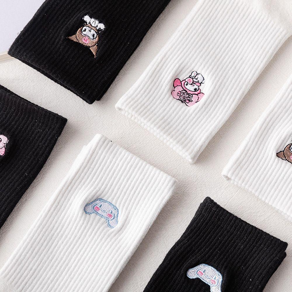 Vớ Cotton Ống Cao Mềm Mại Màu Trơn Thêu Họa Tiết Thoáng Khí Thoải Mái Cho Nữ