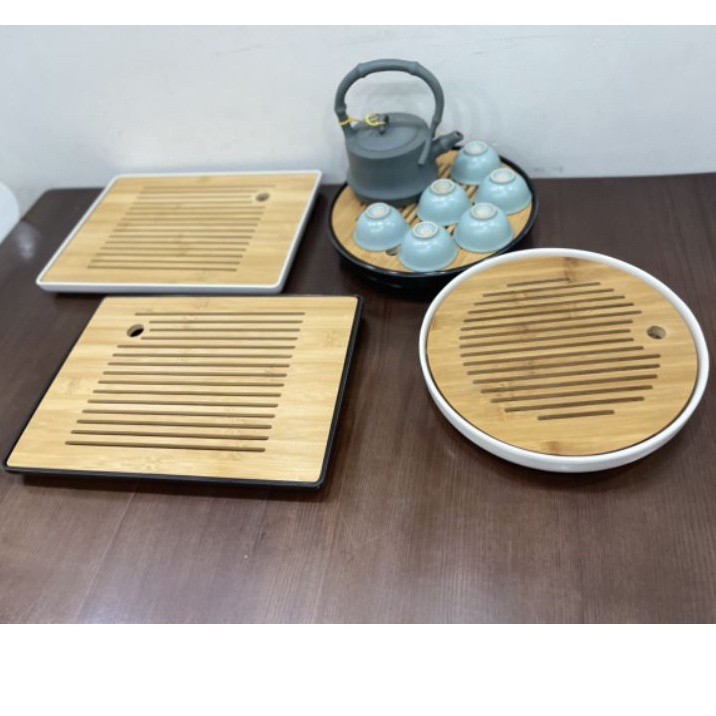 Khay Trà Tre Gỗ Tre Có Khay Đựng Nước Tiện Lợi, Bàn Trà Chè Không Không Cong Vênh Mối Mọt