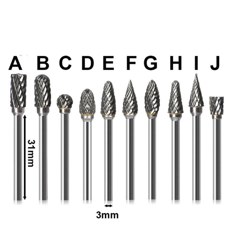 Mũi hợp kim ❤️FREESHIP❤️ mũi mài khắc cốt 3mm - mũi khắc lắp máy , dây truyền động nối dài :