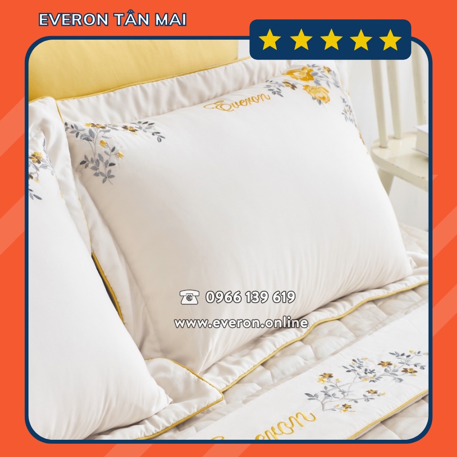Vỏ Gối Everon EST21035 Chất Liệu Tencel 45*65 Màu Kem Be Thêu Sang Trọng Chính Hãng