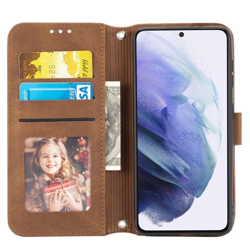Bao da điện thoại PU đeo chéo ví nắp lật màu trơn dập nổi cho Samsung Galaxy A22 4G A51 A71 S20 FE S21+/Ultra S21 FE 5G