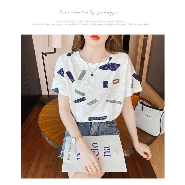 Áo Thun T-shirt Cotton Tay Ngắn Cổ Tròn In Hình Thời Trang Dành Cho Nữ