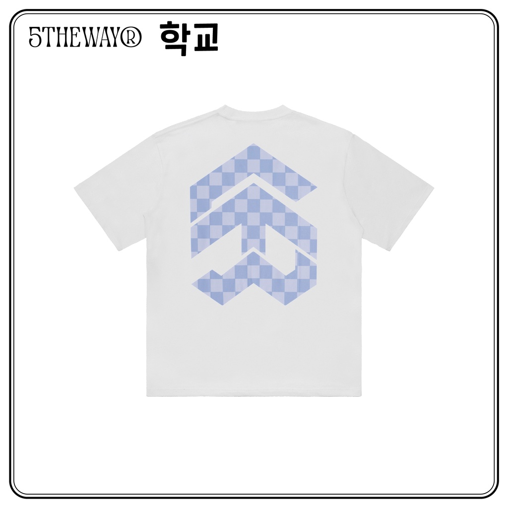 Áo thun 5THEWAY /checkerboard/ New Tee hoạ tiết caro màu trắng xanh