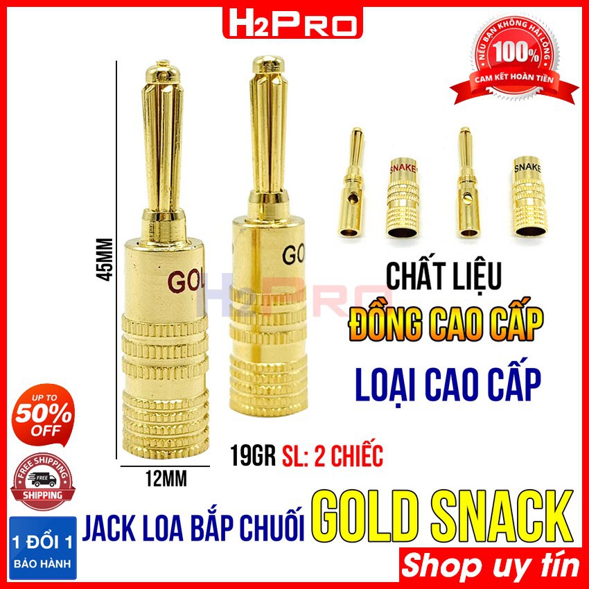 Đôi jack cắm loa bắp chuối H2Pro cao cấp bằng đồng, jack cắm loa bắp chuối chuyên dụng cho âm thanh (2 cái)