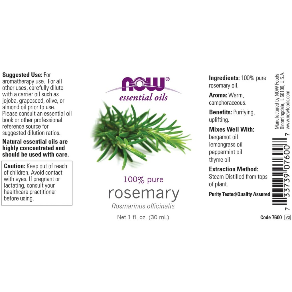 Tinh dầu hương thảo thiên nhiên 100% nguyên chất 30ml - Now essential oils Rosemary Mỹ