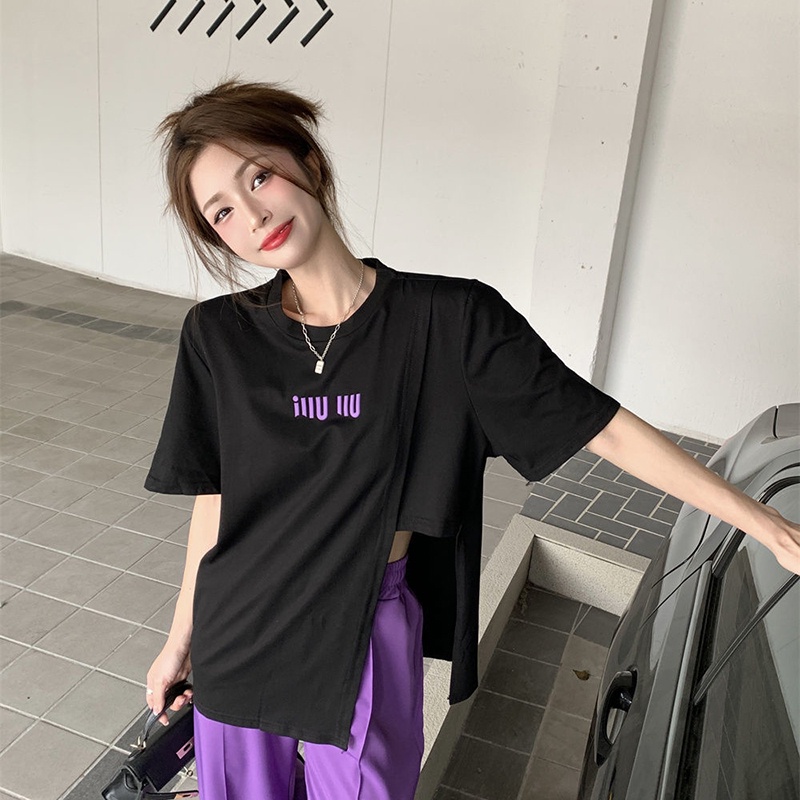 Áo thun tay ngắn/Quần dài xẻ tà IELGY thời trang cá tính cho nữ