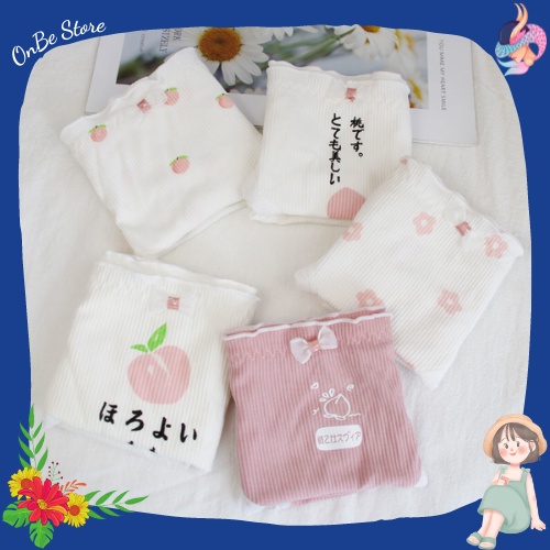Quần Lót Nữ Thun Cotton Họa Tiết Qủa Hoa Đào Dành Cho Học Sinh Lưng Trung Thoáng Khí