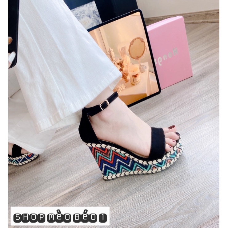 Sandal quai ngang đế xuồng thổ cẩm fullbox