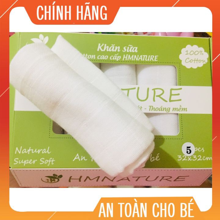 [SALE SOCK] Khăn sữa cotton cao cấp HMNATURE - Hộp 5 chiếc - HÀNG CHÍNH HÃNG