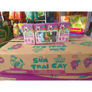 Thùng 48 hộp 110ml sữa trái cây Kun hương nho (12 lốc x 4 hộp 110ml)