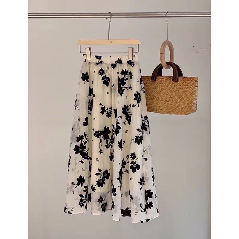Chân Váy Dài Hoạ Tiết Hoa Cao cấp Chân Váy midi chân váy dáng dài