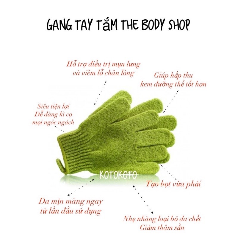 Găng tay tắm tẩy tế bào chết the body shop bath gloves (1 đôi) làm sạch sâu, da mịn màng, phục hồi da, giảm mụn lưng