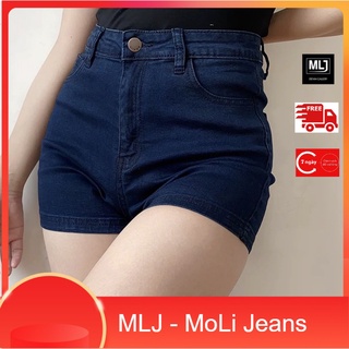 Quần short jean nữ Big Size lưng cao, co dãn mạnh, màu đen/ xanh đen lai cuốn truyền thống