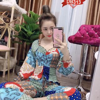 BỘ THỔ CẨM LỤA TAY LỠ QUẦN DÀI NHÚNG EO CỰC XỊN