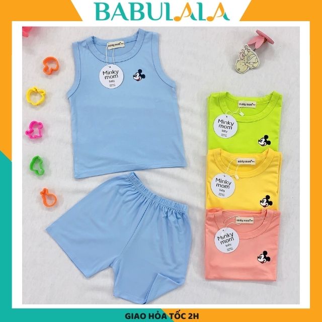 Bộ Quần Áo Bé Trai Bé Gái Minky Mom Chính Hãng Ba Lỗ Vải Thun Lạnh-Đồ Bộ Cho Bé In Hình Mickey Dễ Thương-Babulala BL06