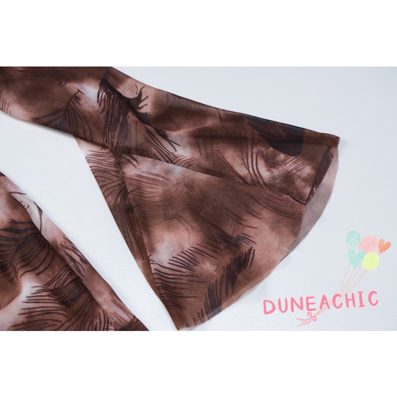 DUNEA Đầm dự tiệc tay dài trễ vai in họa tiết quyến rũ cho nữ