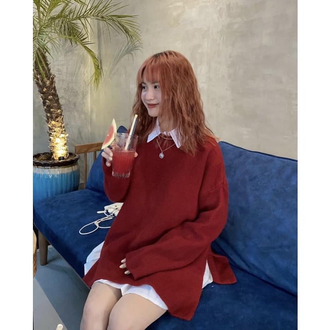 SET ĐẦM SƠ MI TRẮNG + ÁO ĐỎ CHUI ĐẦU XẺ TÀ FORM GIẤU QUẦN
