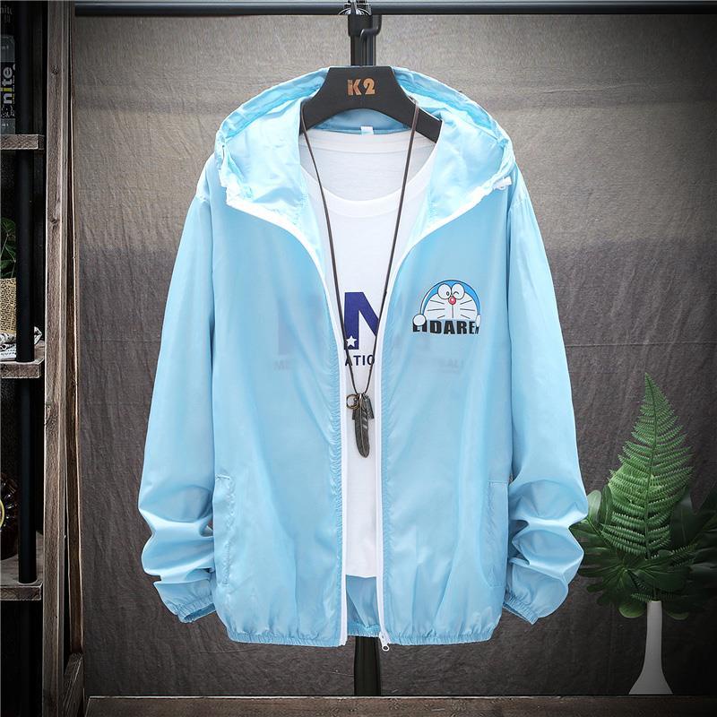 Áo khoác nam bomber hàn quốc Áo Khoác  Áo Khoác Hoodie Chống Nắng Vải Mỏng In Hoạt Hình Doraemon Dễ Thương Cho Nam Sinh