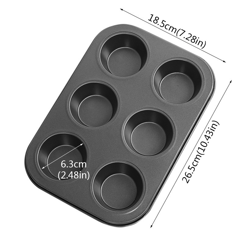 Khuôn làm bánh cupcake HOUSEEKER 6 ô bằng thép carbon tiện dụng