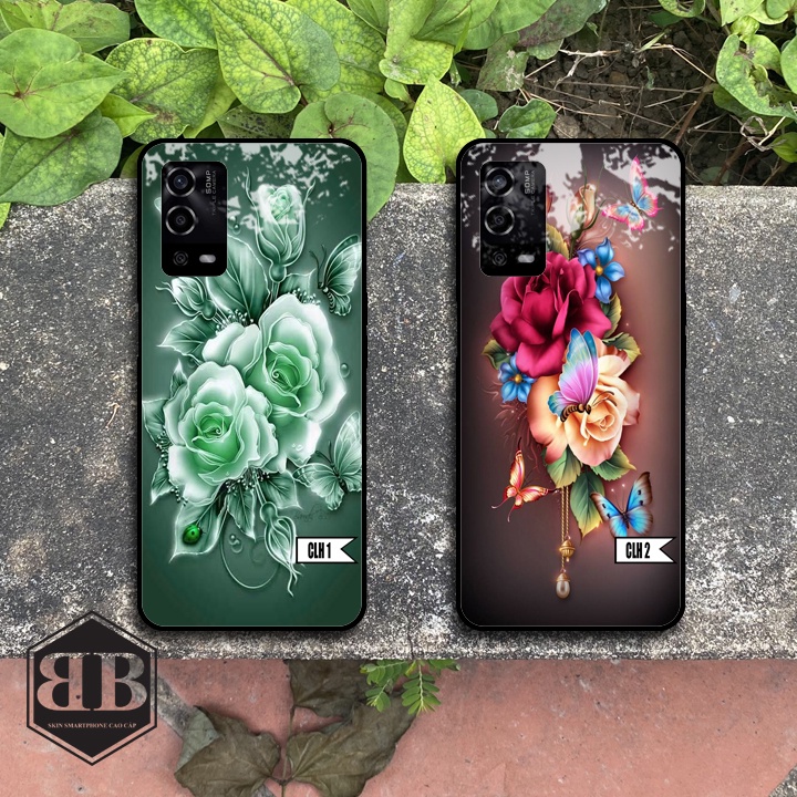 ỐP LƯNG KÍNH CƯỜNG LỰC OPPO A55 hình hoa