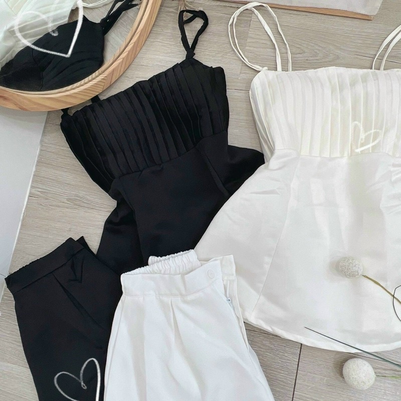 Set áo dây xếp li + quần sọt siêu xinh