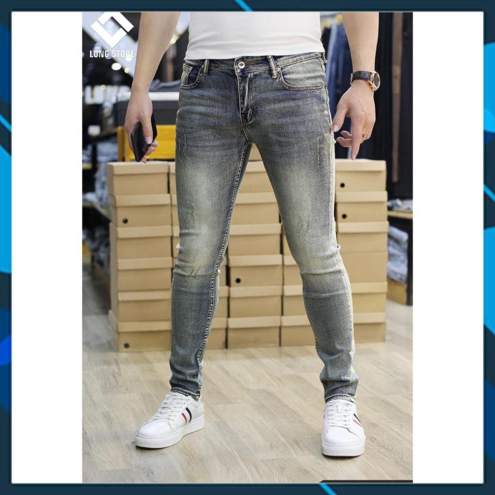 SALE - Quần jean nam xước màu xanh bạc bụi 🟢 Quần bò nam dáng ôm SLIMFIT skinny co giãn cao cấp - Xuoc33