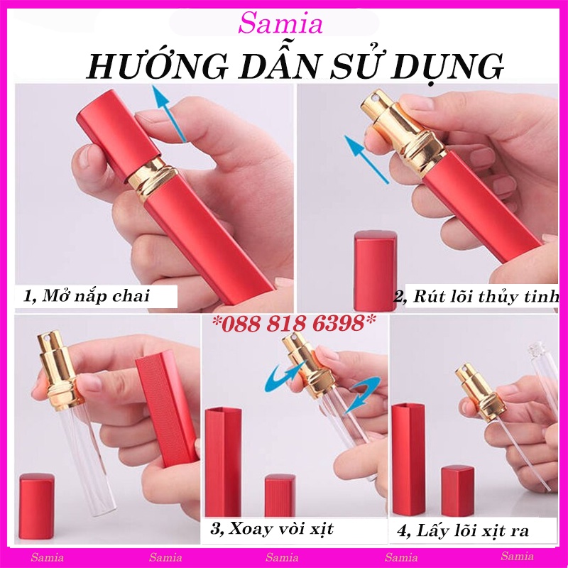 Lọ Chiết Nước Hoa 10ml - 12ml Thủy Tinh Vỏ Nhôm dạng xịt, Chai Chiết Phun Sương Đựng Mỹ Phẩm Bình Thủy Tinh Samia