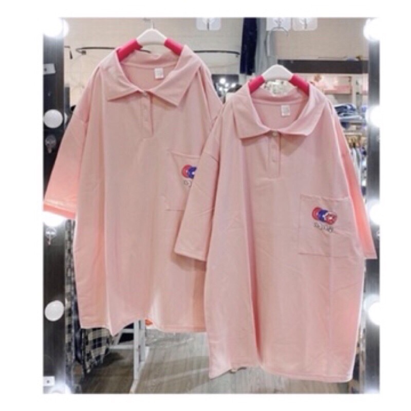 Áo Polo Unisex Tay Lỡ Form Rộng May Chỉ Nổi Thêu Logo Vải Thun Dày Dặn Phong Cách Hàn Quốc – Moonstore