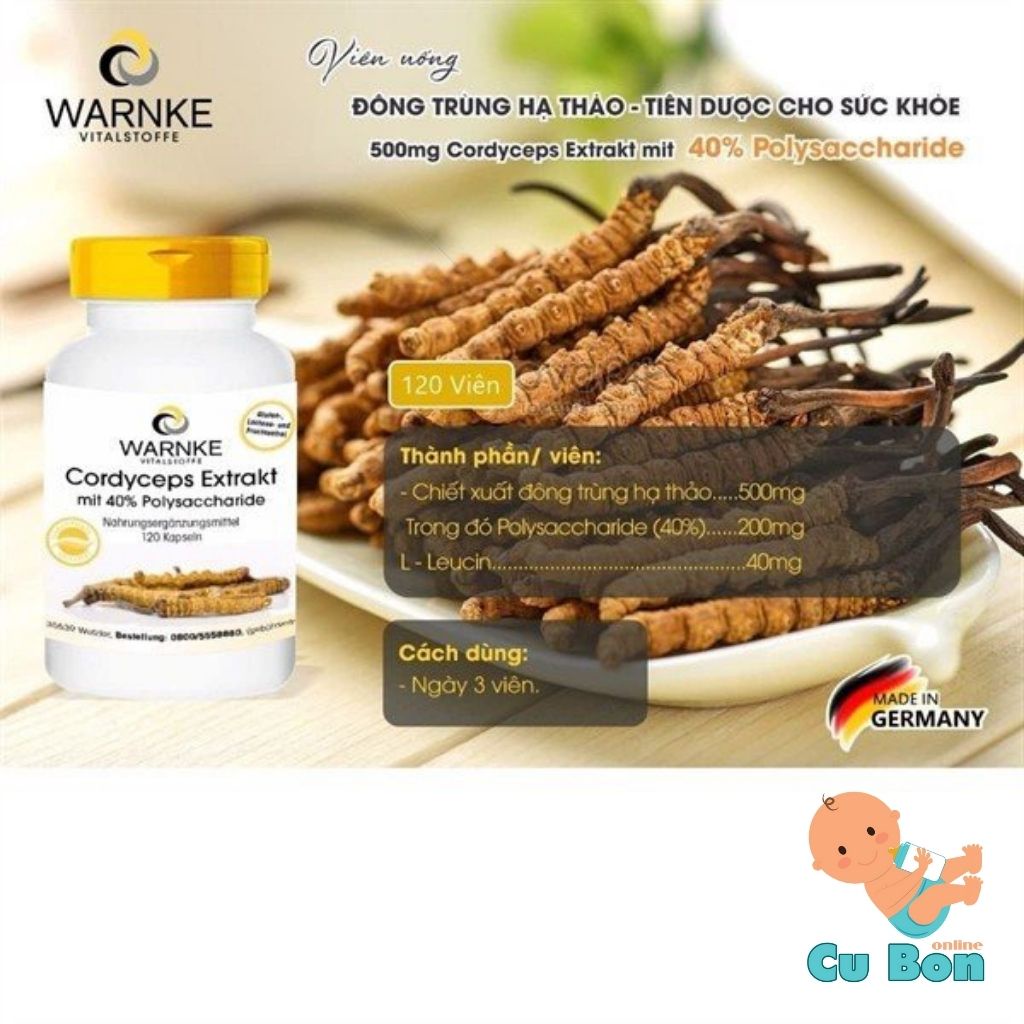 Đông trùng hạ thảo Warnke Đức 120 viên giúp ngăn ngừa lão hóa, tăng miễn dịch cho cơ thể, bồi bổ sức khỏe toàn diện