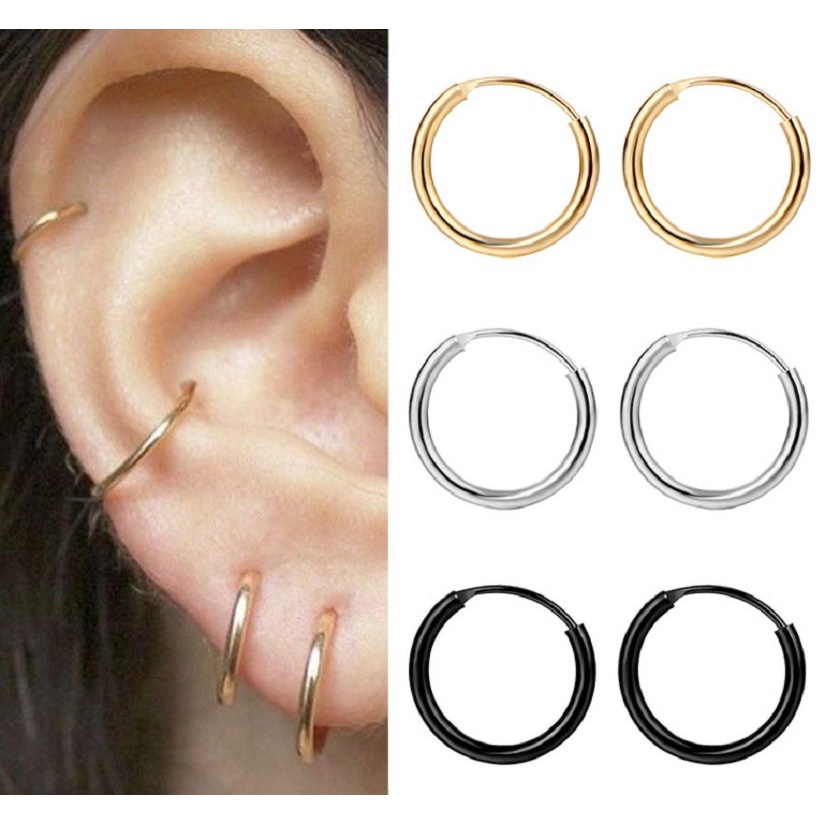 Khuyên Tai Tròn 10 /12 /15 mm Bằng Thép Không Gỉ Thời Trang Cho Nữ