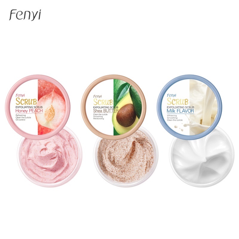 Bộ 3 Lọ Kem Tẩy Tế Bào Chết Fenyi 100g Chiết Xuất Quả Đào/Sữa/Bơ Hạt Mỡ