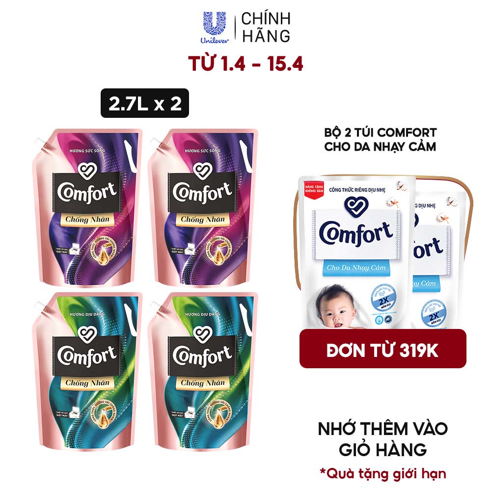 Combo 2 Túi Nước Xả Vải Comfort Chống Nhăn 2.7L