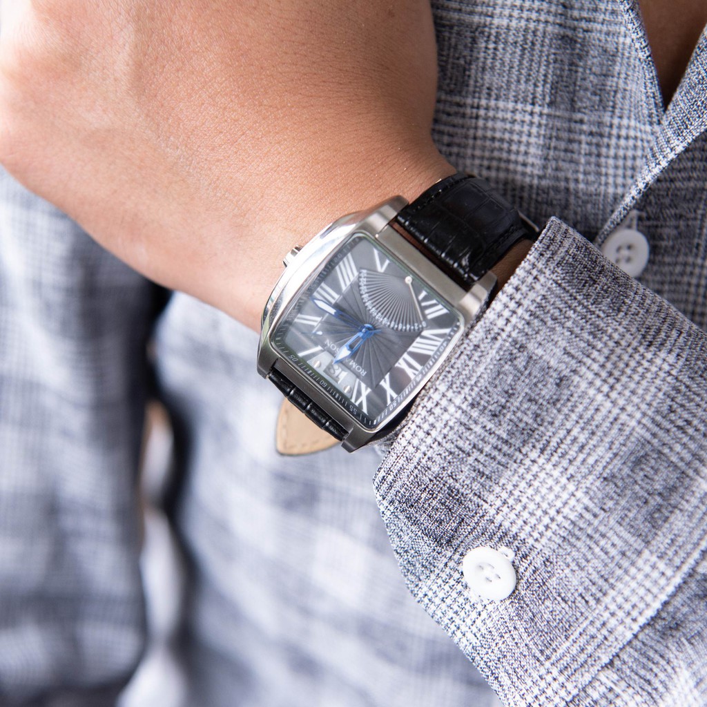Đồng hồ Romanson Man Watch TL1273MWBK nam máy Thụy Sĩ, kim dạ quang, có lịch ngày, chống nước dây da cao cấp chính hãng