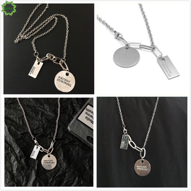 Dây Chuyền Mặt Tròn Và Chữ Nhật Khắc Chữ Thời Trang Cho Nữ