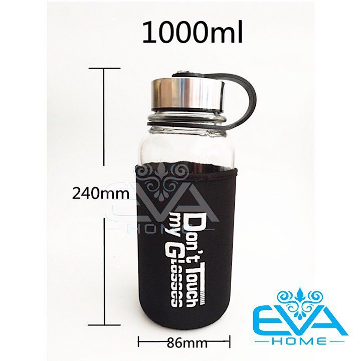 Combo 2 Bình Đựng Nước Thuỷ Tinh Love To Drink 1000ml Và 700ml Tặng Kèm Vỏ Bọc Vải Neoprene