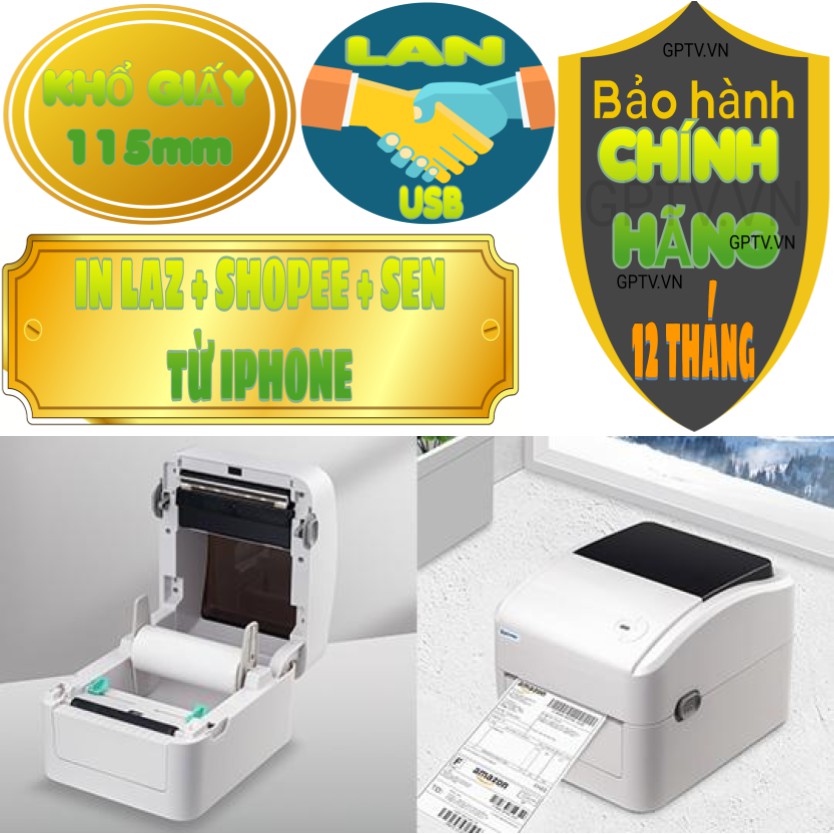 XP-420B [LAN+USB] máy in vận đơn TMĐT, phiếu gửi hàng, tem decal giá tiền, trà sữa, tự thiết kế khổ 115mm | BigBuy360 - bigbuy360.vn