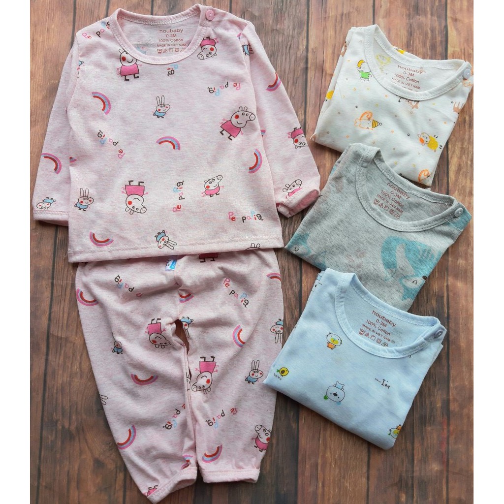 Đồ Bộ Dài Tay NOUBABY - COTTON LOANG Mềm Mát - Họa Tiết Đáng Yêu - Đồ Mặc Ngủ Cho Bé Trai Bé Gái Sơ Sinh 3-14kg