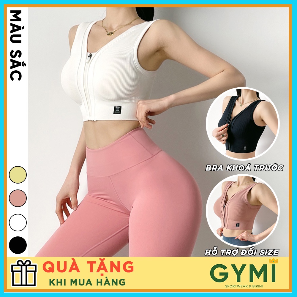Áo bra tập gym yoga nữ GYMI AL27 có khoá kéo trước chất dệt kim len tăm co giãn cố định nâng đỡ ngực