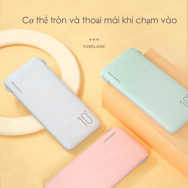 Sạc Dự Phòng 10000mAh Kết Cấu Vỏ Nhám Màu Macaron Hỗ Trợ Sạc 3 Thiết Bị Cùng Lúc