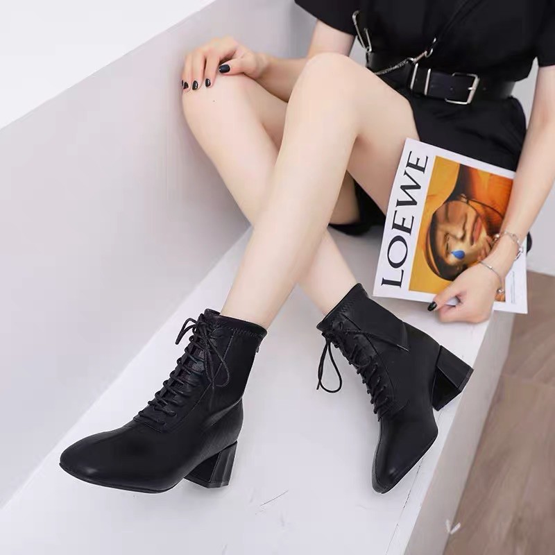❤️Bốt đông🌟BOOT DA LÌ BUỘC DÂY TRƯỚC KHOÁ SAU/GIÀY CAO GÓT🥰 | BigBuy360 - bigbuy360.vn