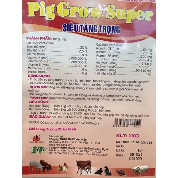 1kg PIGGROW SUPER INVET siêu tăng trọng 1kg dùng cho lợn