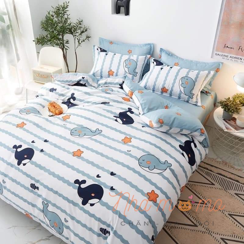 Bộ Chăn Ga Gối Cotton Poly Mẫu Cá Heo Siêu dễ Thương