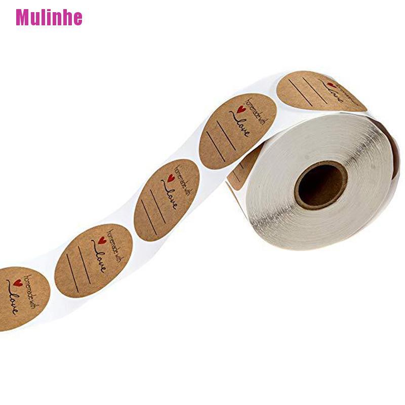 Cuộn 500 Nhãn Dán Giấy Kraft In Chữ Handmade With Love Dùng Trang Trí Sổ Tay