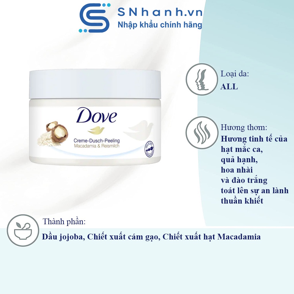 [BẢN ĐỨC DATE 2025] Kem tắm kết hợp tẩy tế bào chết Dove Crème-Dusch-Peeling, 225ml
